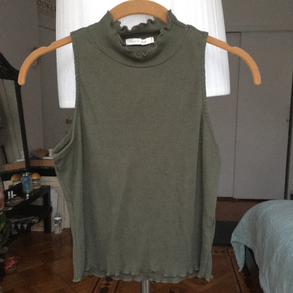 Lettuce Edge High Neck Sleeveless Tank Top Moss M - Picture 6 of 6